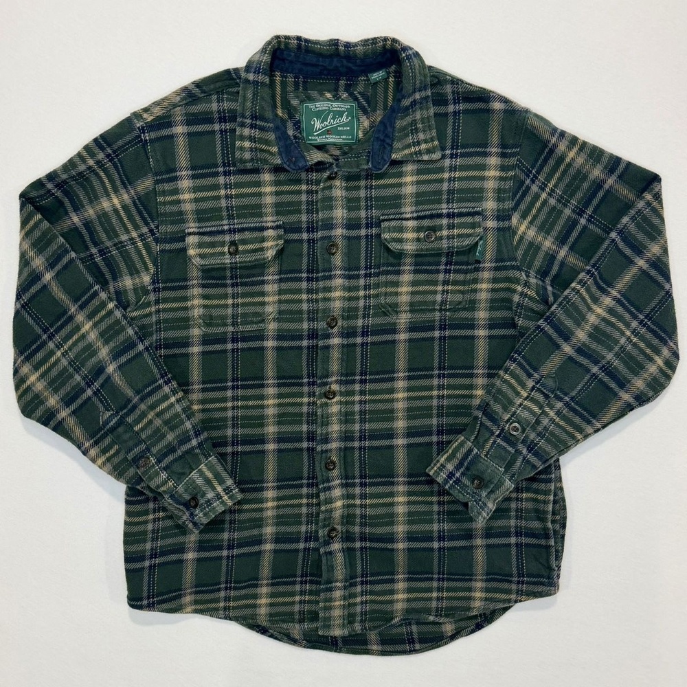 Vintage 90s Woolrich Brawny Flannel Shirt Mens L Green White Buffalo Heavyweight